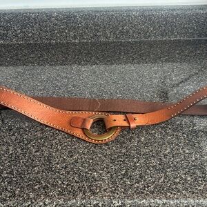 Coldwater Creek Brown Leather Belt with Gold Accents